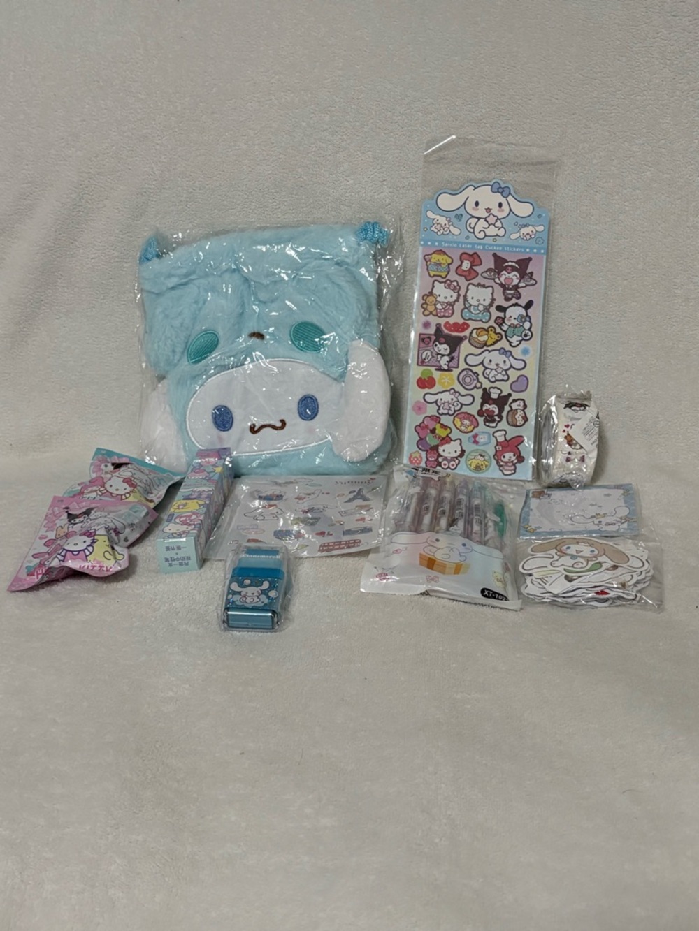 Sanrio Cinnamoroll Bundle #3A - Pouch Drawstring Bag, Stickers, Erasers & More